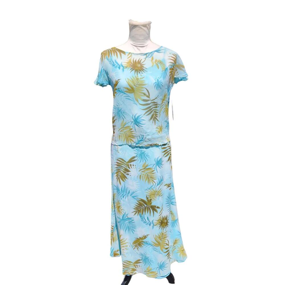 Kate Hill. 90s 100% Silk, Multi Color Print Skirt & Top Set. 6